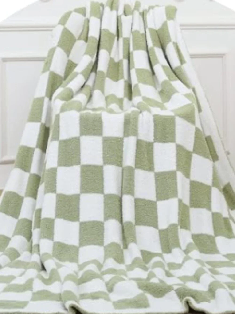 Sage Green Checkered Knit Throw Blanket 50x60
